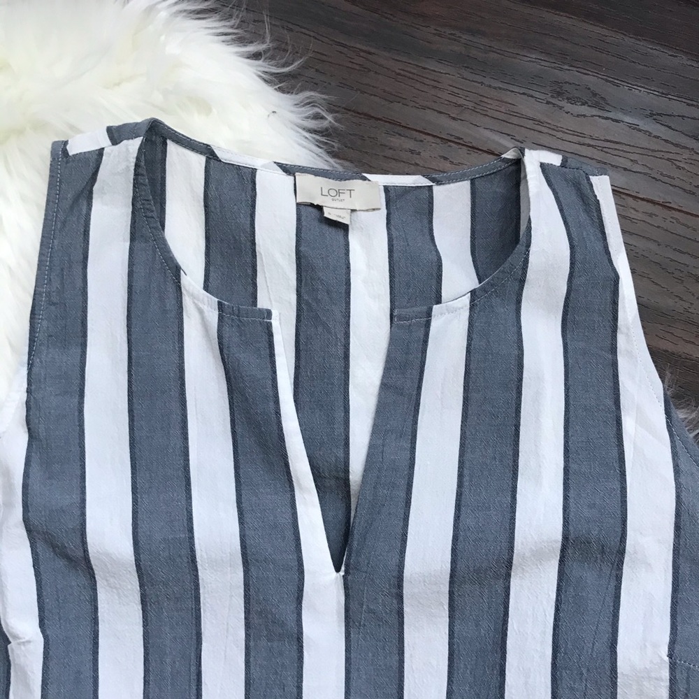 LOFT Striped Tank Top Split Neck Sz Small - Picture 3 of 6